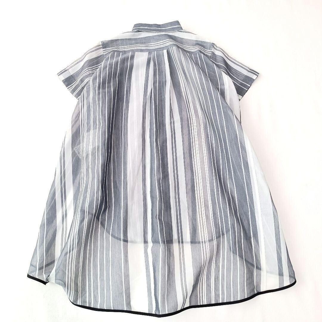 Sacai Sheer Striped Cotton Asymmetrical Short Sleeve Blouse Women S Auth