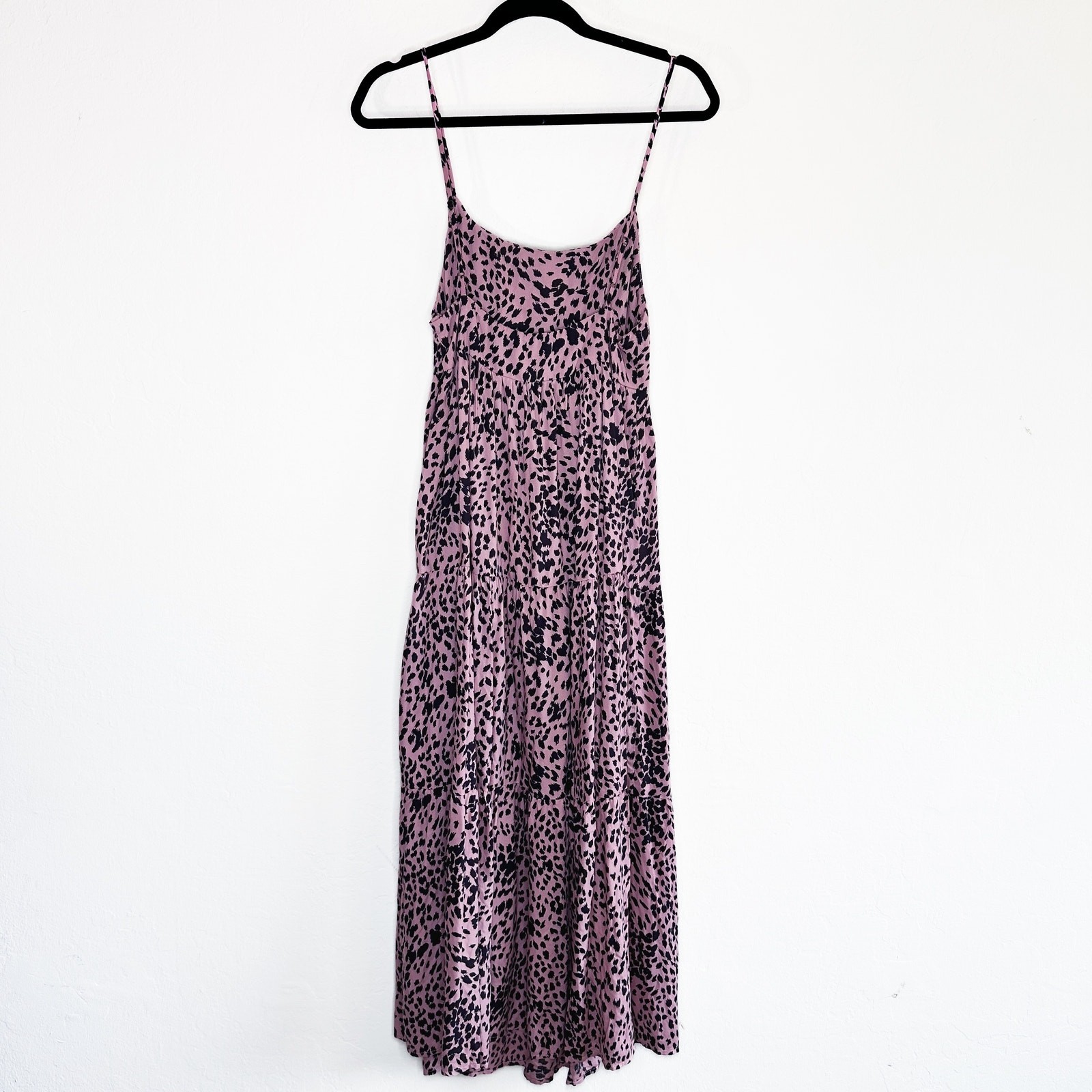 Stillwater Memz Pebbles Pink Cheetah Leopard Print Tiered Leg Slit Maxi Dress XS
