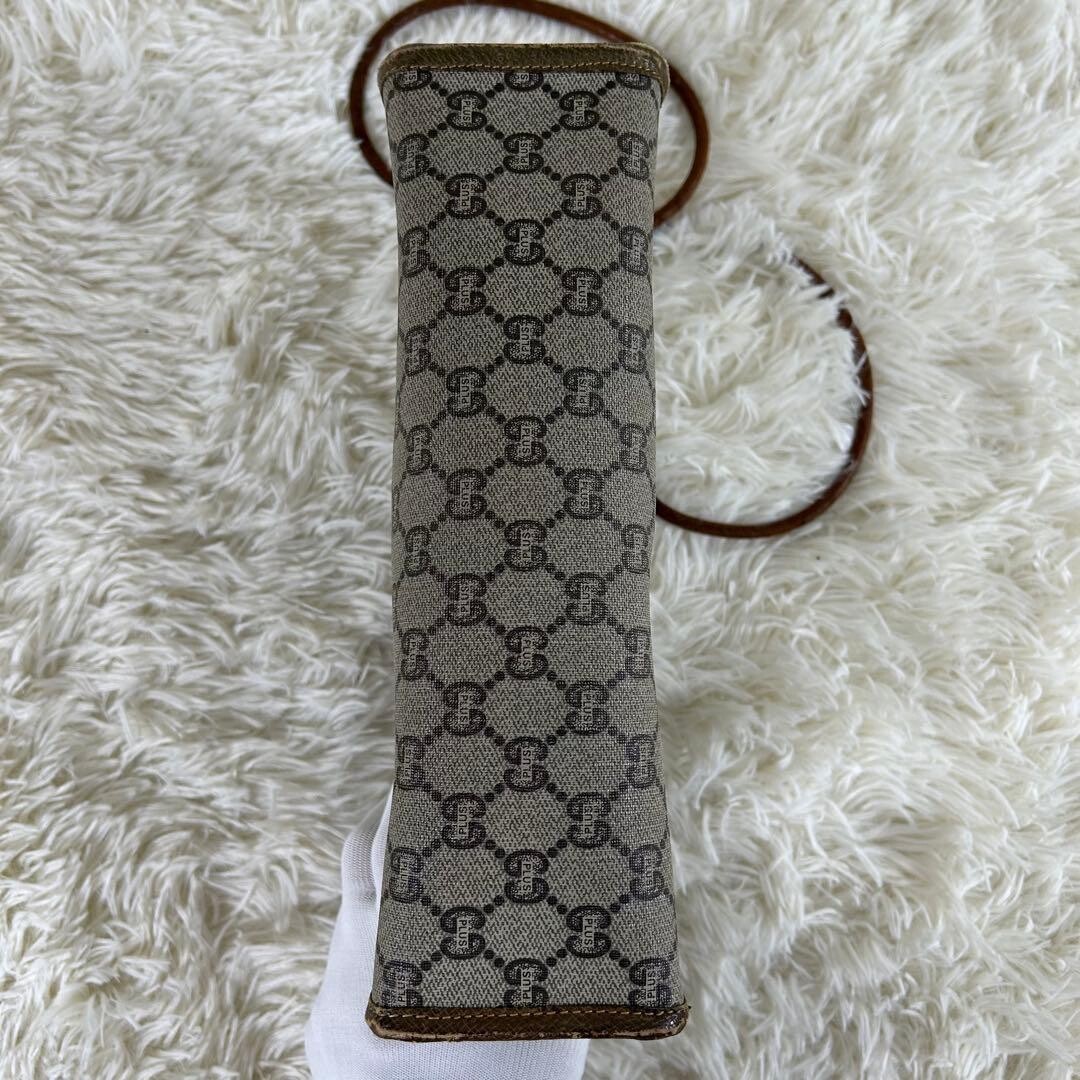 GUCCI Vintage GG Supreme PVC Shoulder Bag Beige Brown Gold Hardware Auth