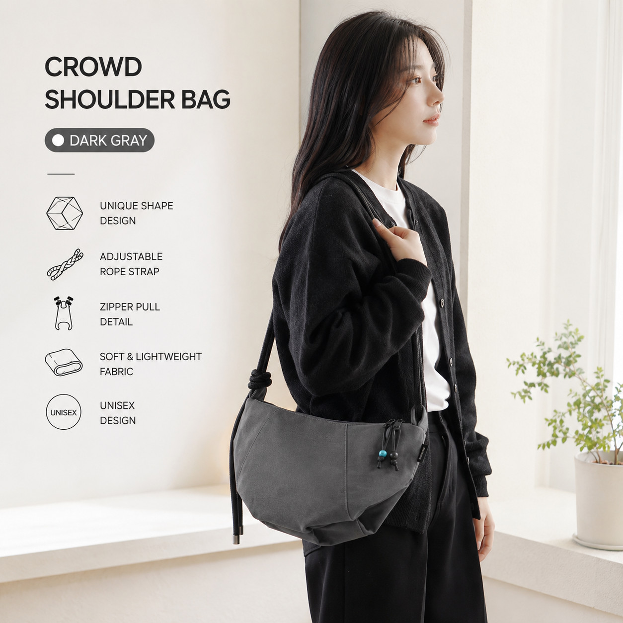 BUBILIAN Baljor Croissant Bag Dark Gray | Compact Travel Bag