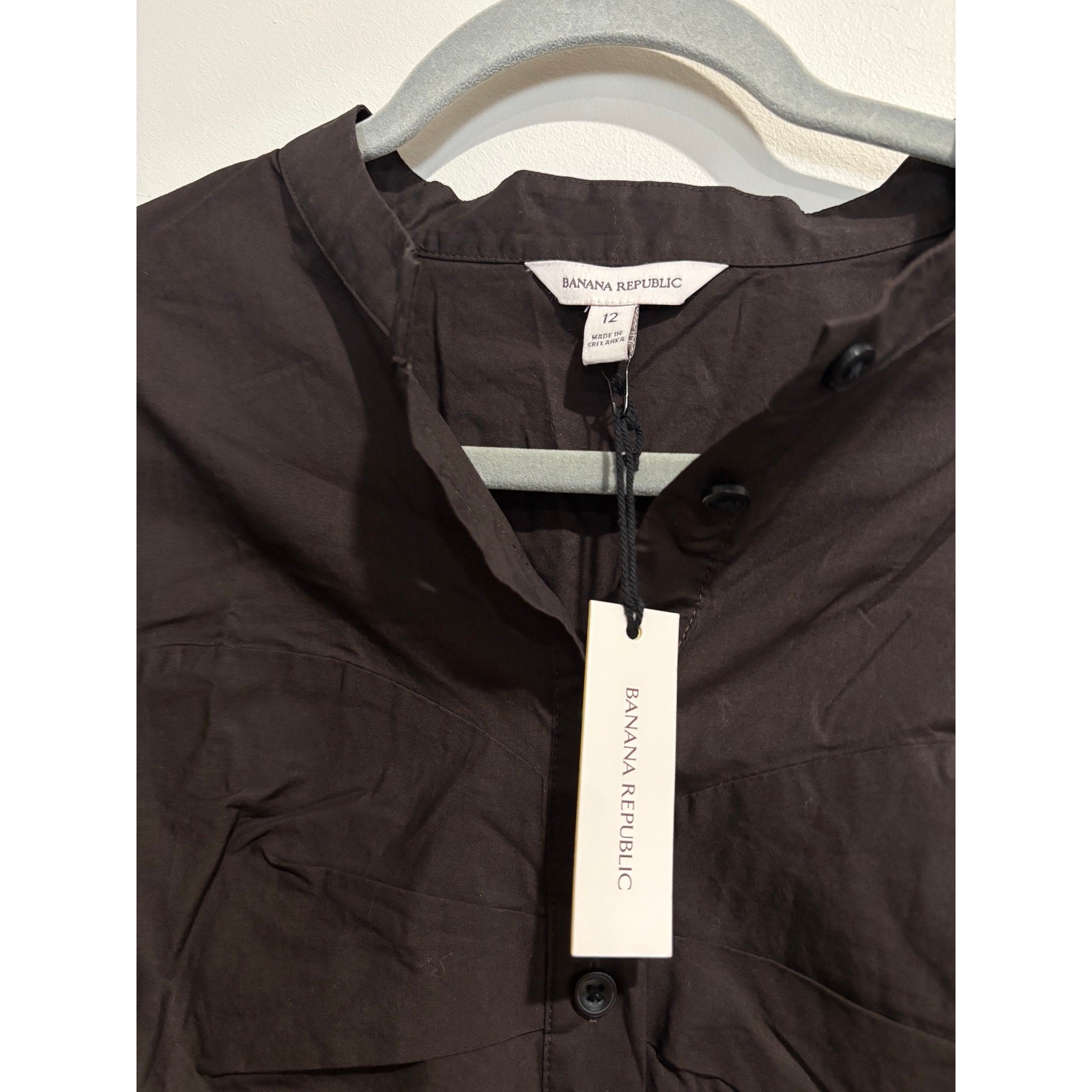 NWT Banana Republic Cotton Poplin Balloon-Sleeve Shirt Ganache Brown Womens 12