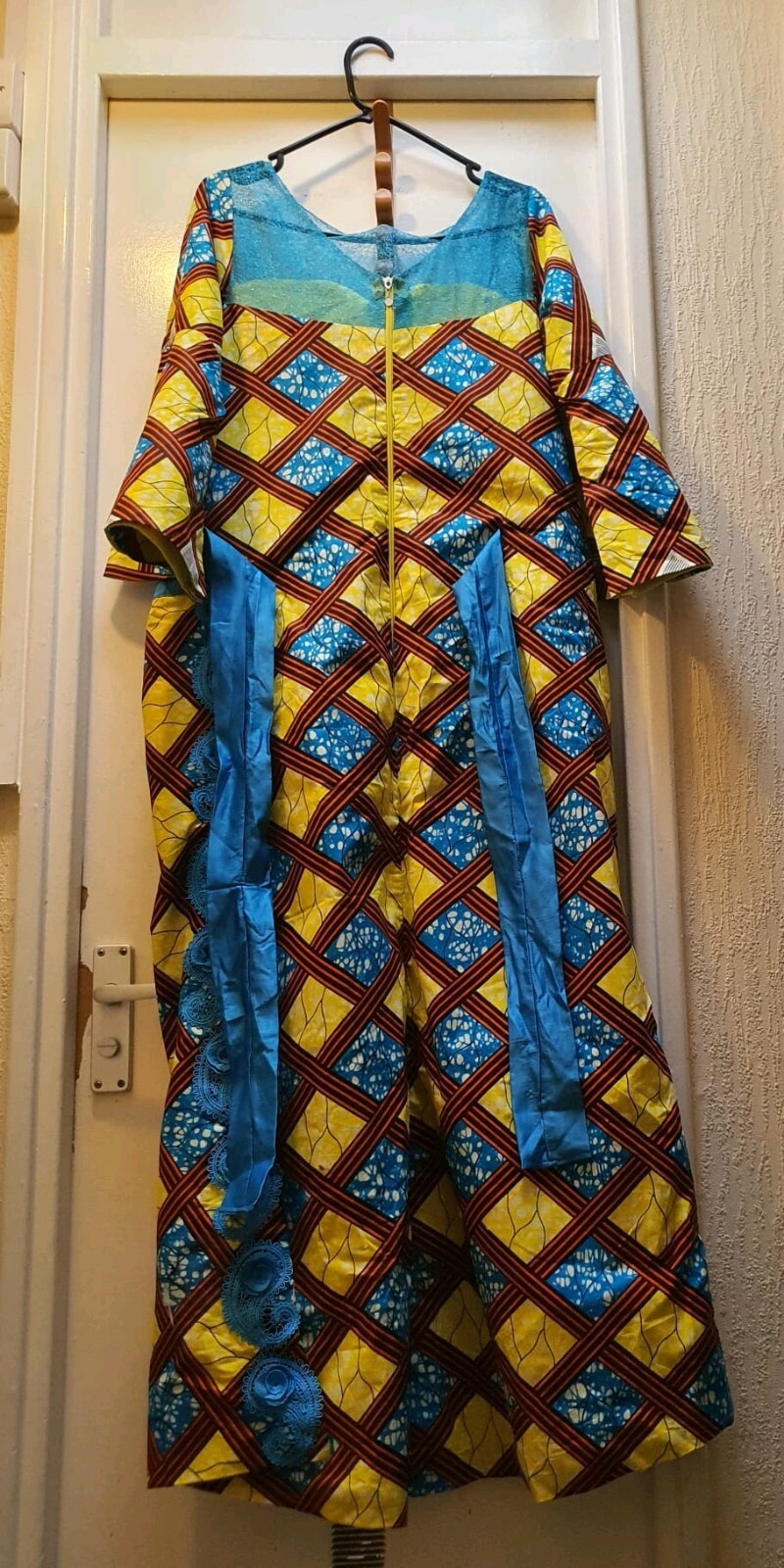 Julius Wax Ankara Wrapper Dress with ribbon to tie at the back. UK Size 16/18.