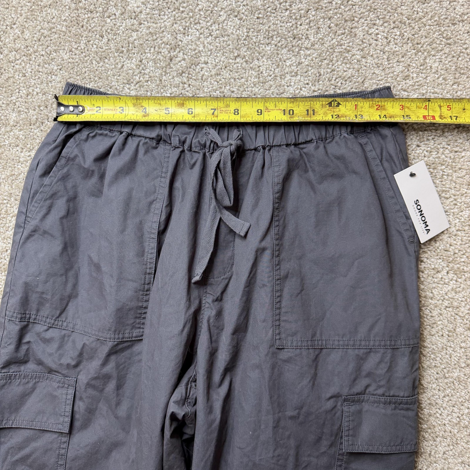 Sonoma Goods For Life Cargo Pants Womens M Gray Twill Drawstring Elastic Waist