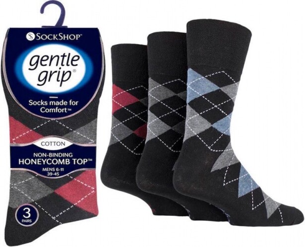 3,6,12 Pairs Men Socks Gentle Grip Argyle Socks UK 6-11