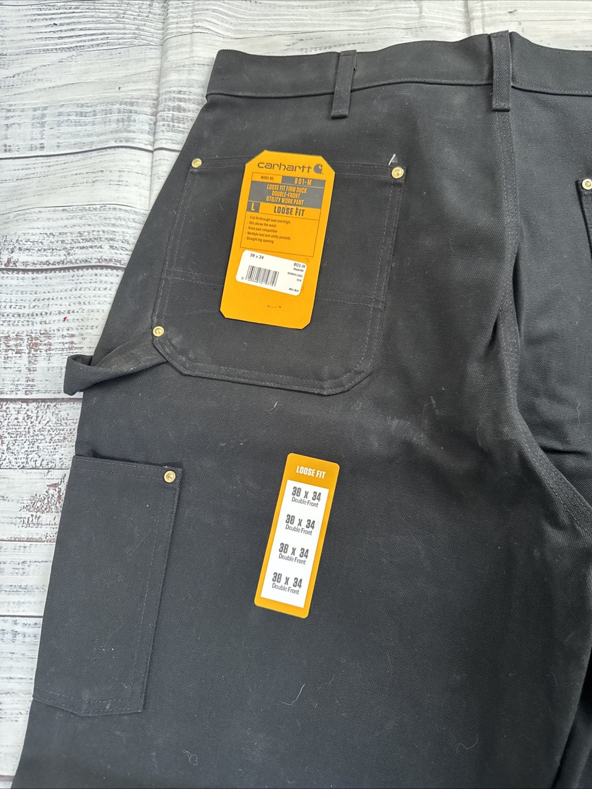 CARHARTT B01-M Men’s 38 x 34 Loose Fit Double Knee Black Duck Utility Work Pants