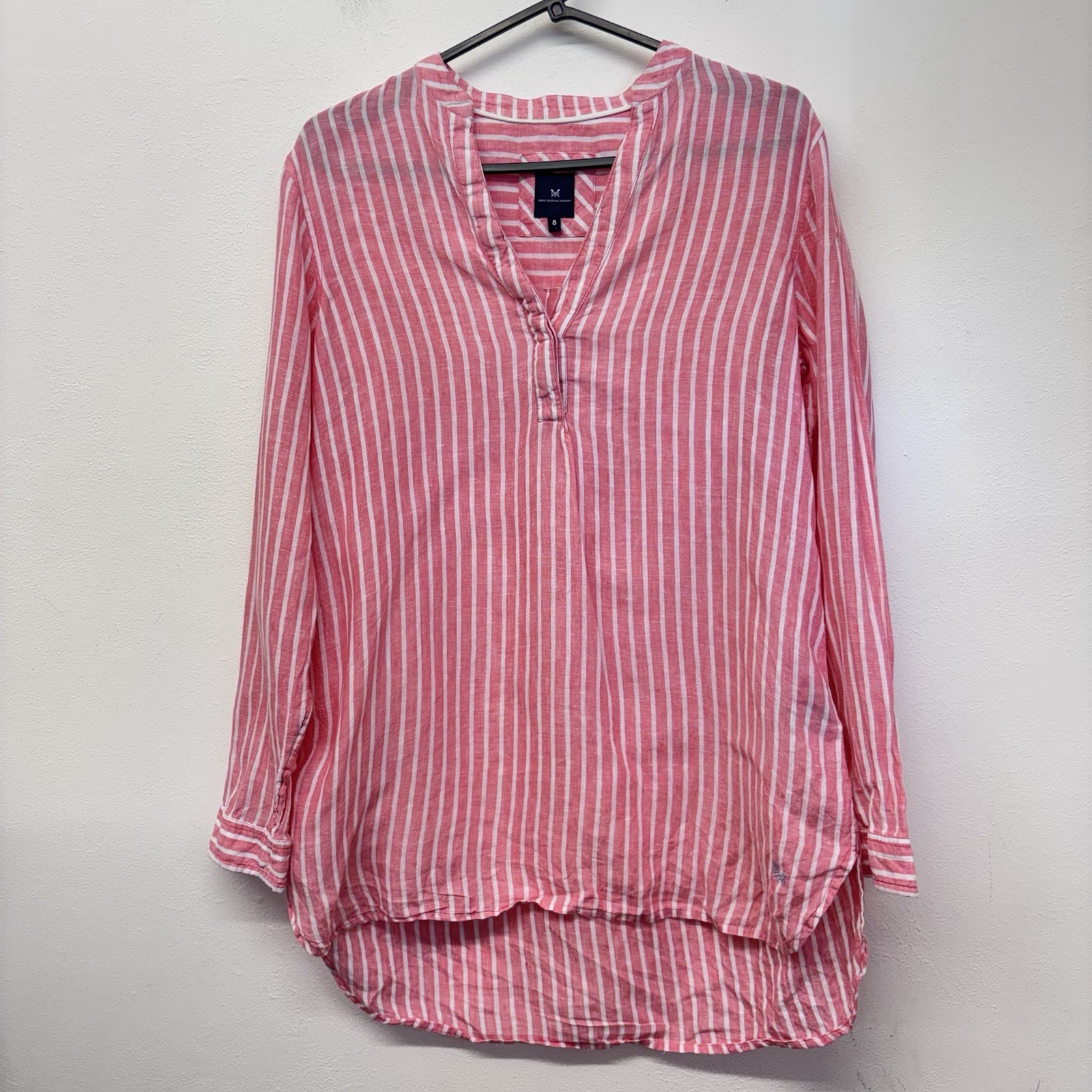 Crew Clothing Striped Linen Shirt Size 8 Pink White Summer Holiday