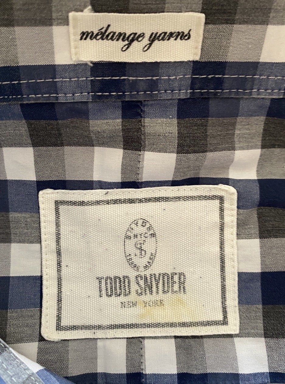 Todd Snyder NY Melange Yarns Gingham Check Shirt Blue Grey Mens Large 16.5 32/33