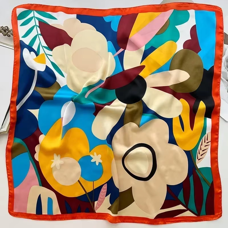 Luxury Design Print Silk Square Scarf Women Soft Satin Horse Hairband Neckerchie