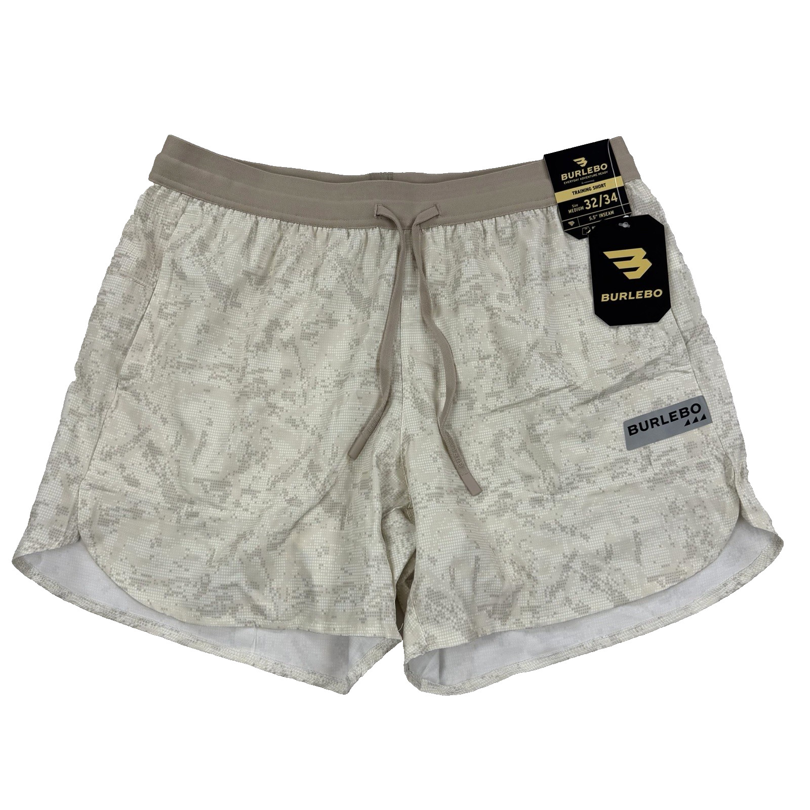 NWT Mens Burlebo Training Shorts Digi Camo Ivory Performance Stretch Size Med