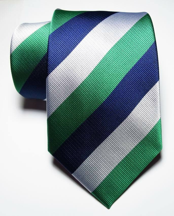New Classic Striped Blue Green White JACQUARD WOVEN Silk Men’s Tie Necktie