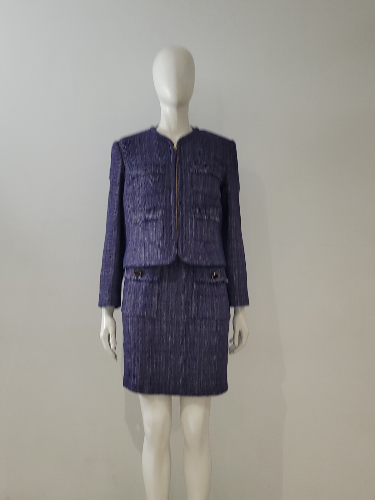 Veronika Maine Purple Dress Suit UK 12 EU 40 Boucle Tweed Dress Blazer Jacket