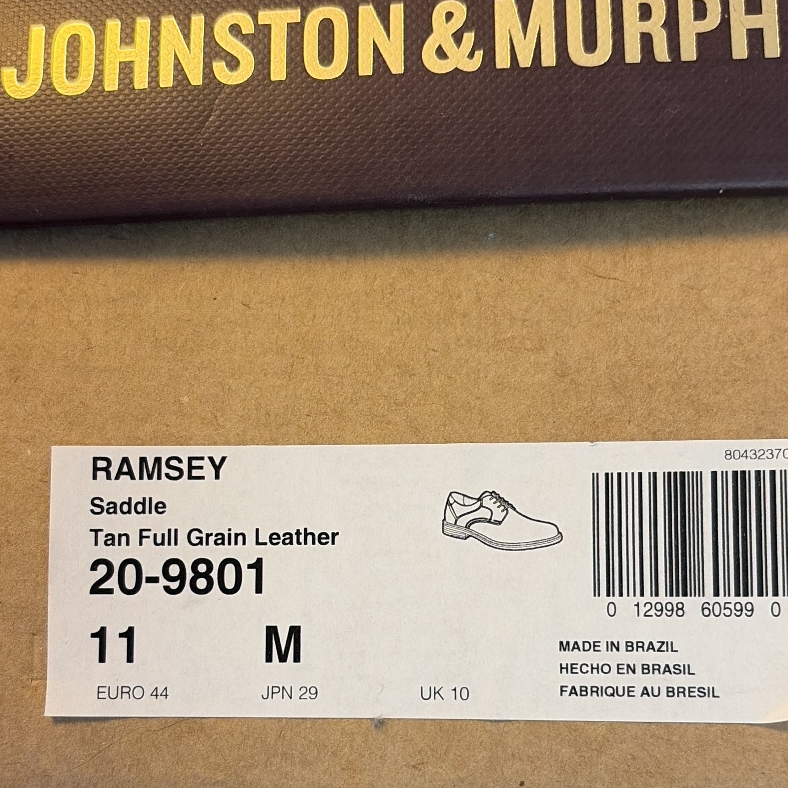 Johnston & Murphy Ramsey Men’s Brown Leather Round Toe Oxford Lace-Up 11 M