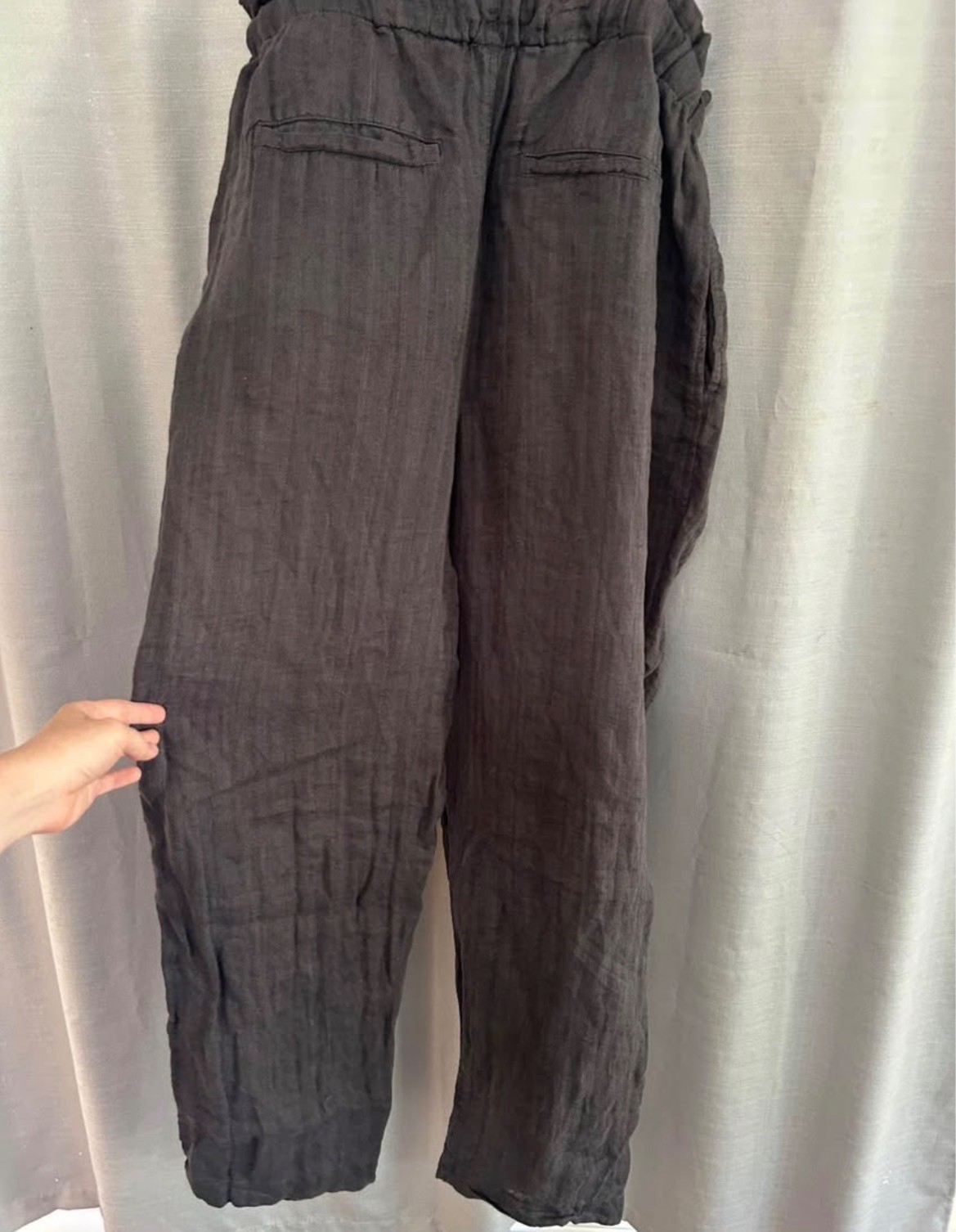 Free People 100% linen pants medium woven natural charcoal grey drawstring