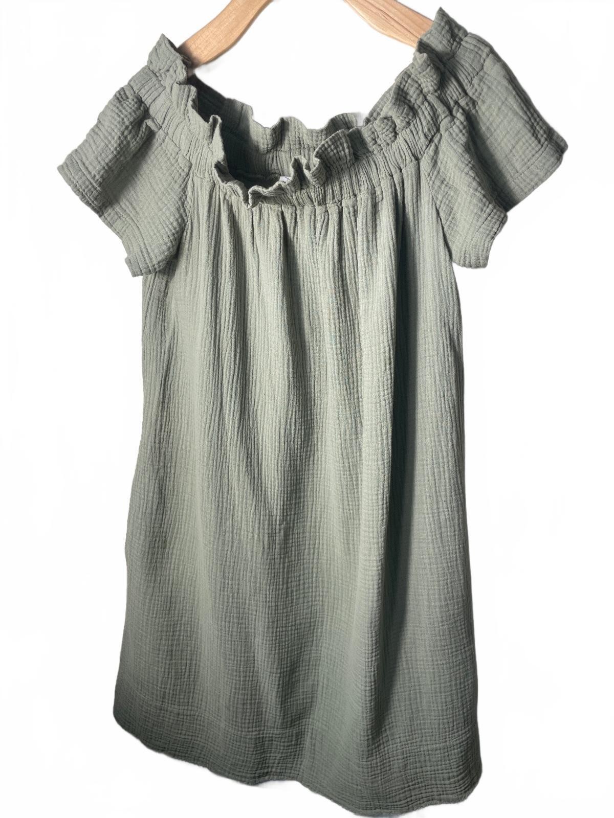Anthropology Amadi Sage Green Cotton Gauze Dress Womens Size Small Ruffle Boho