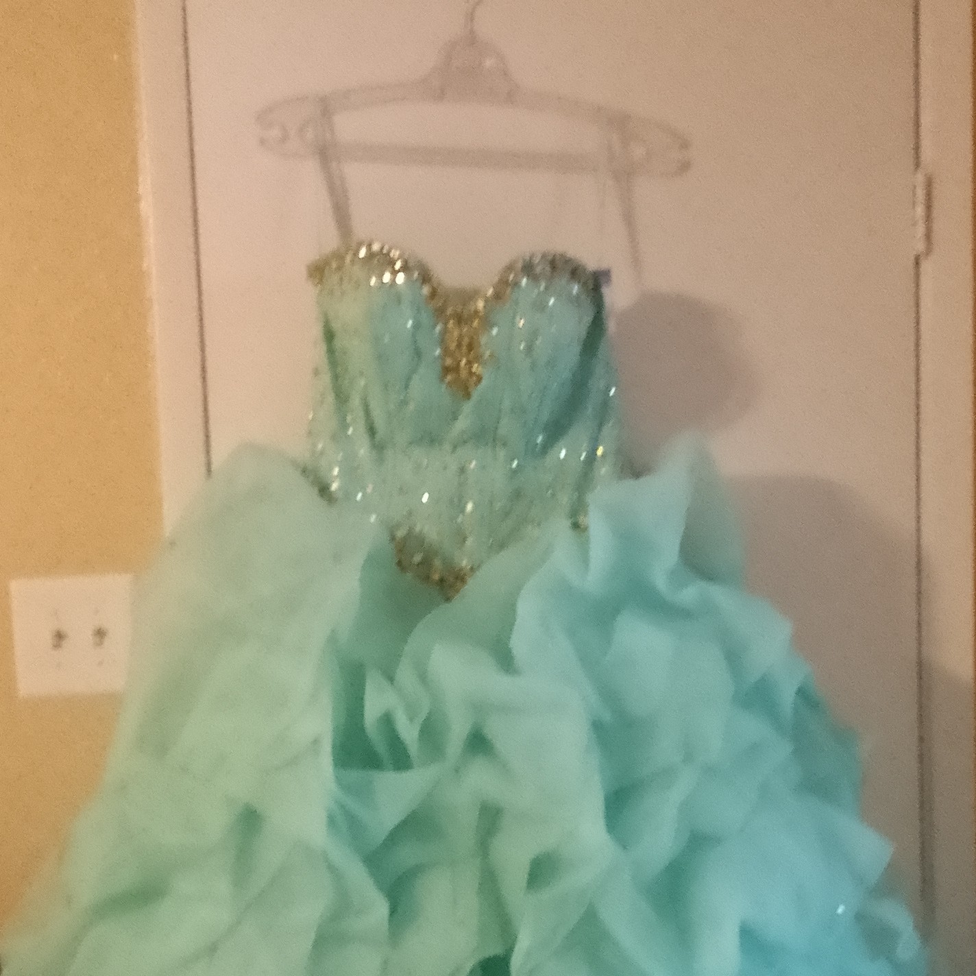 Mori Lee by Madeline Gardner Light Blue Ball Gown with Gold Accents