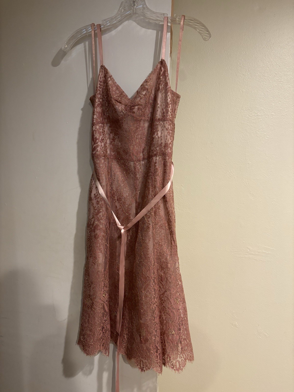 Ann Taylor Women’s pink/Gold Metallic Lace Ribbon Straps/belt Size 4