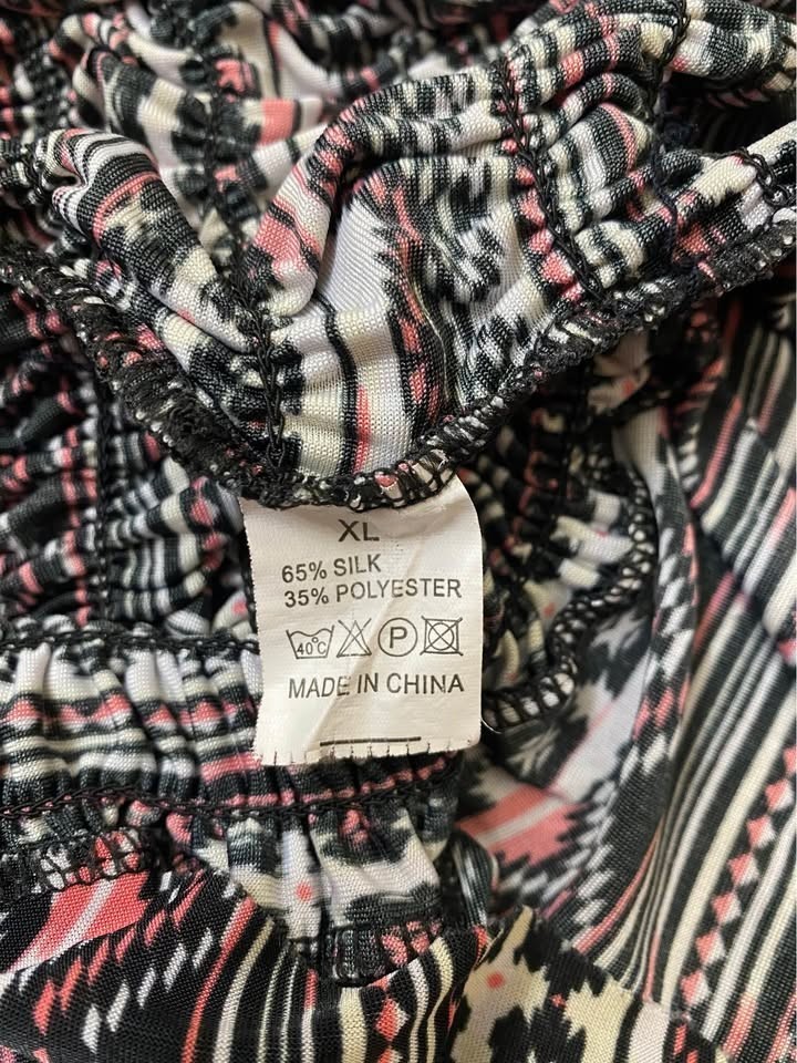 Aztec Print Sleeveless Jumpsuit Pantsuit XL Black White Neon Pink Silk Blend