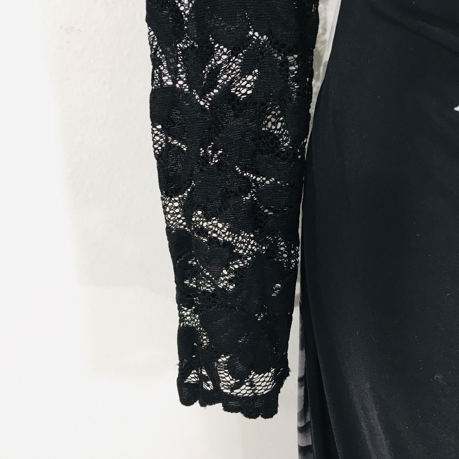 Phase Eight Black Silky Jersey & Lace Ruched Midi Dress Sz 14 Fairy Whimsy Goth