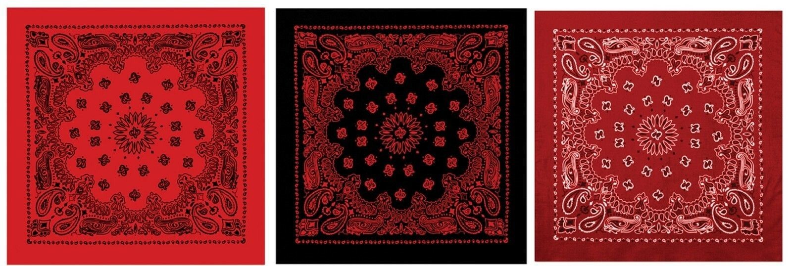 Extra Large 27″ Red & Black Trainmen Bandana THREE PACK – 3 Big Paisley Bandanas