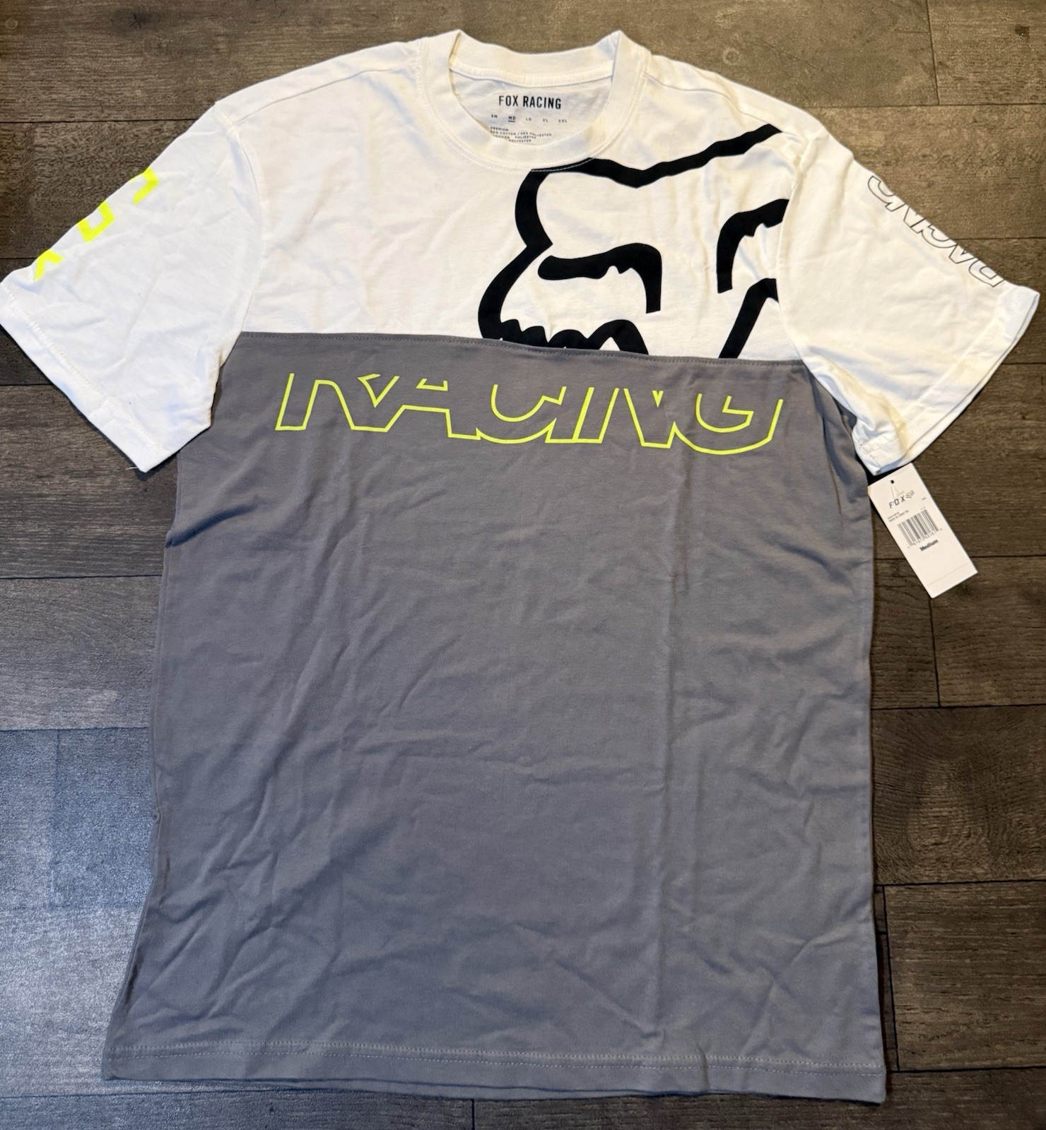 New Fox Racing Men’s M Colorblock White/Gray Graphic Logo Crew Neck T-Shirt