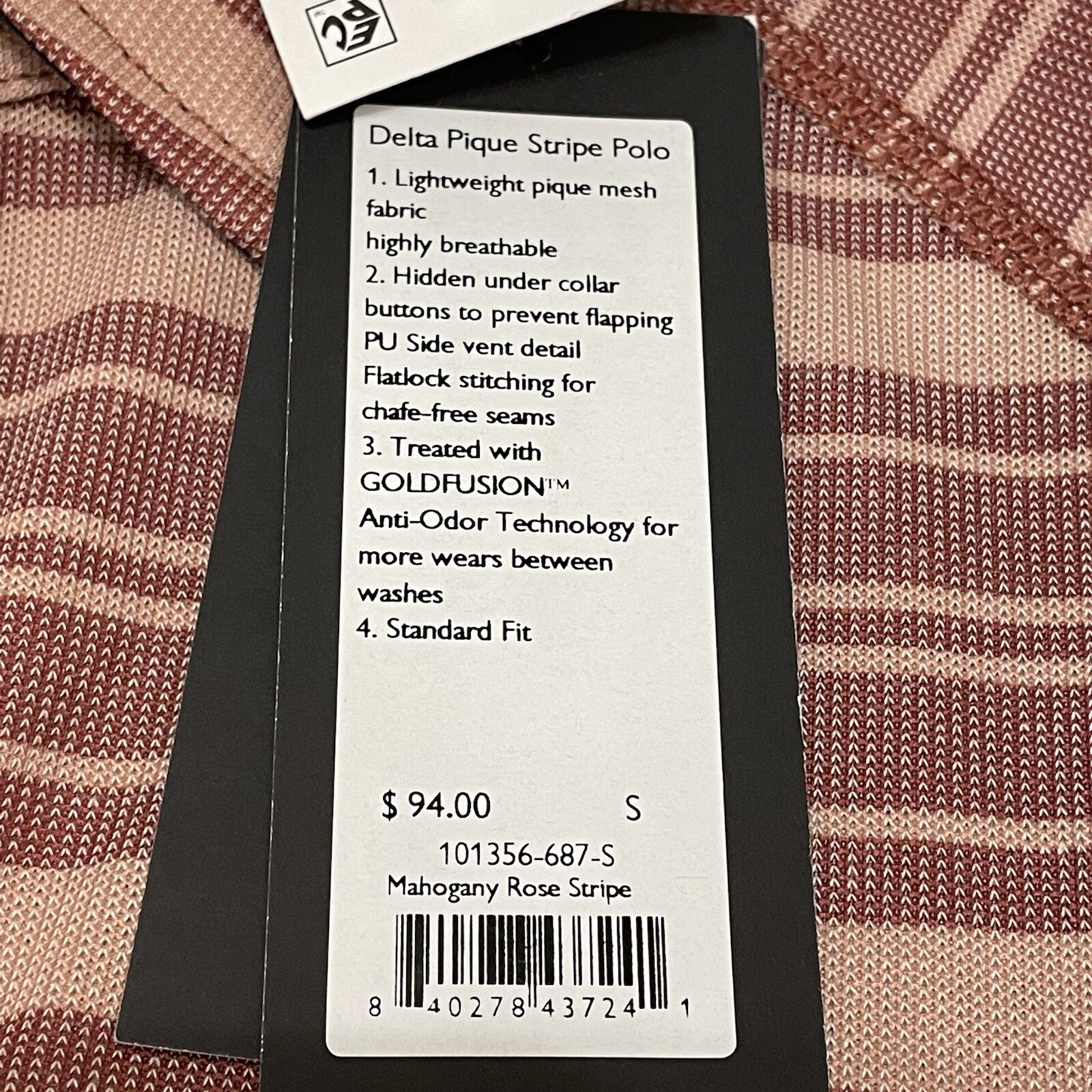Rhone Polo Shirt Mens Small Mahogany Rose Stripe Delta Pique Golf NEW $94