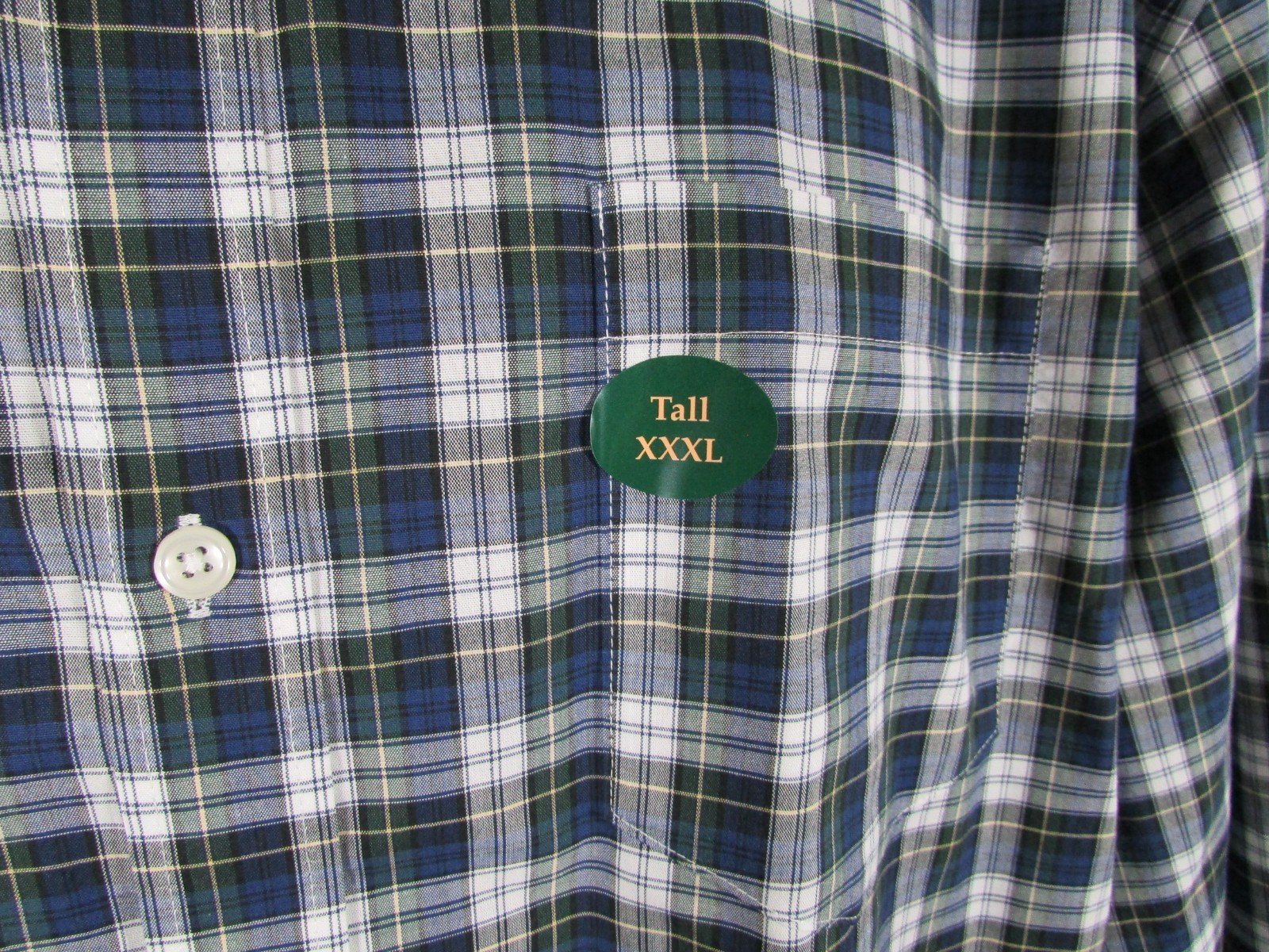 LL Bean Shirt Long Sleeve Men’s 3XLT Tall Blue Green White Plaid Pattern NWOT