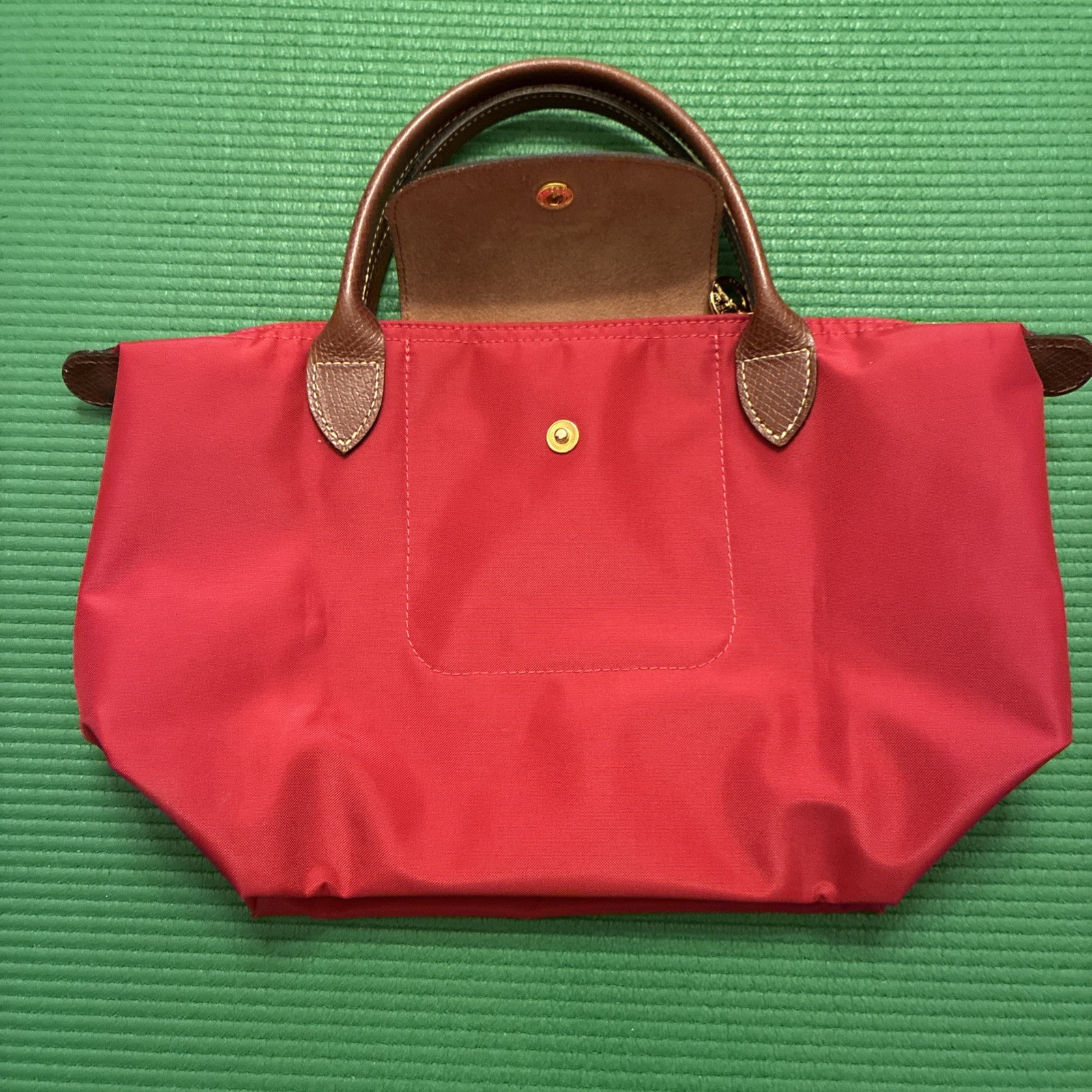 Longchamp Le Pliage Bag Womens Small Red Nylon Tote Leather Trim Gold Hardware