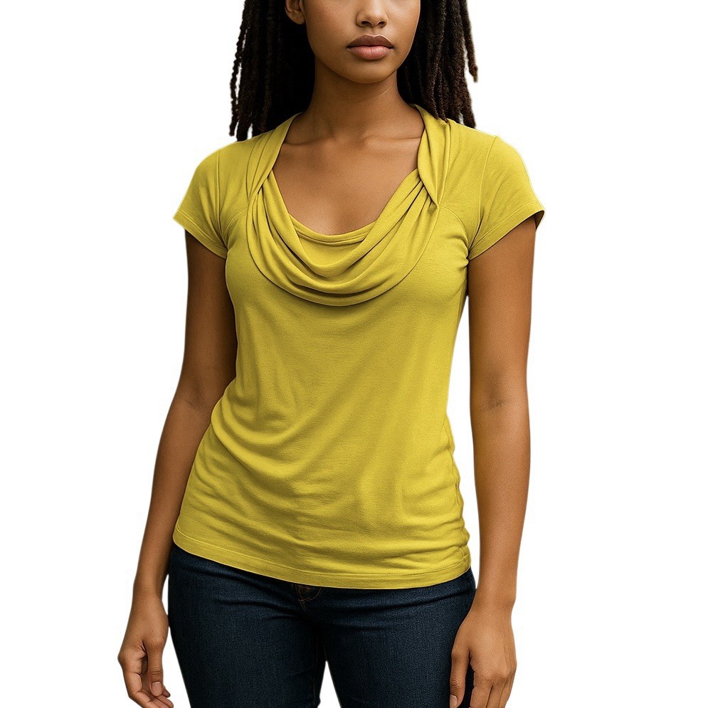 INC International Concepts Knit Top Medium Queen Anne Draped Cowl Neon Yellow
