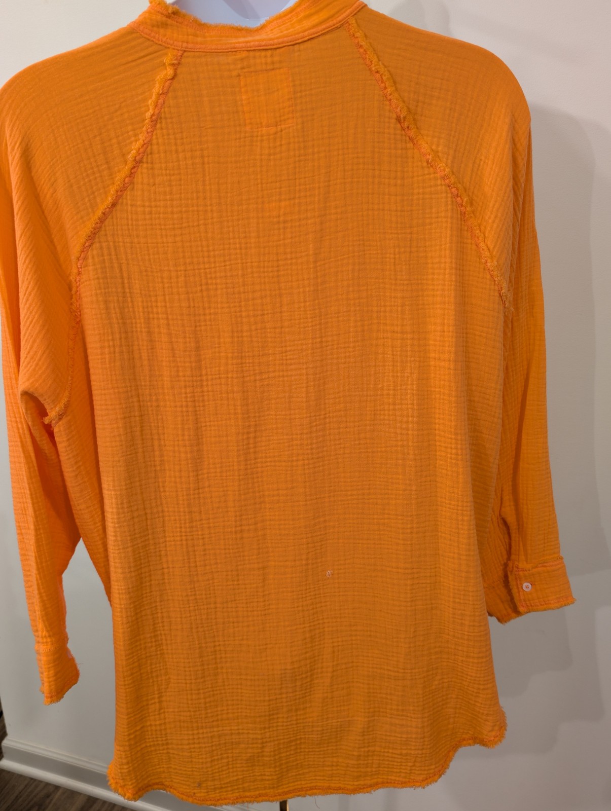 1058 – AERIE Orange Gauze Button Front Tunic Shirt Womens Size L Boho – NWT