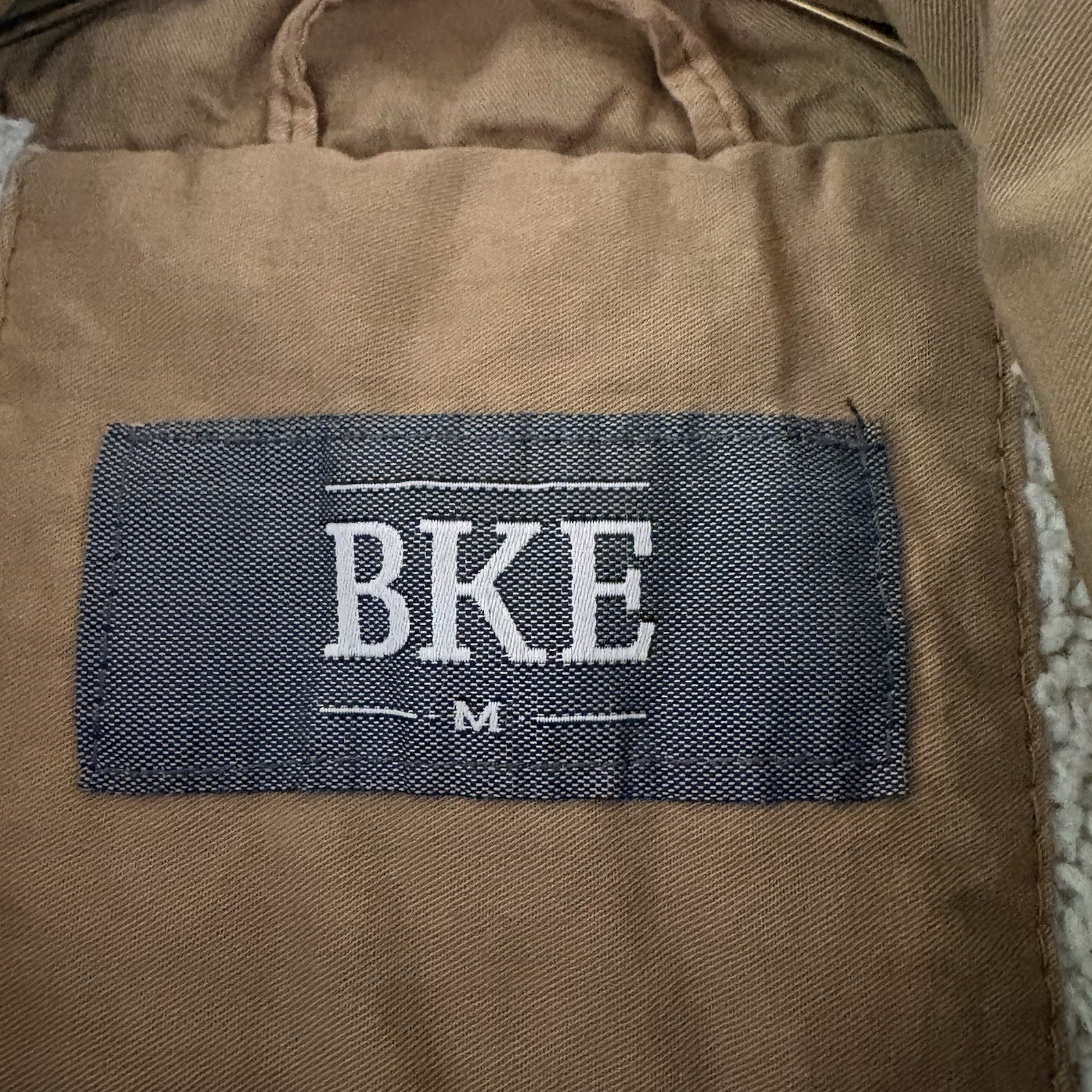 BKE Men’s Brown Bomber Jacket Sherpa Lined Zip/Button Pockets Size M
