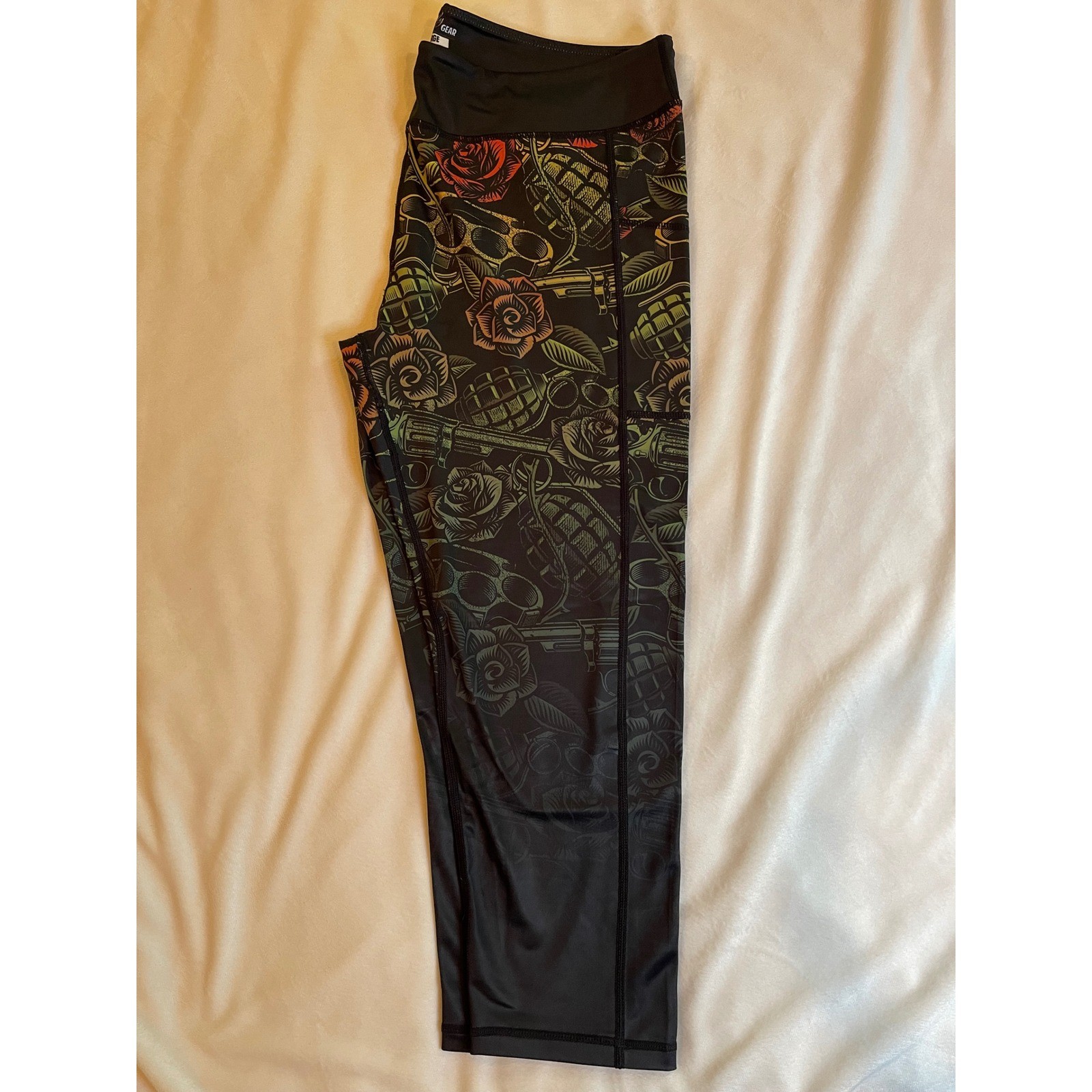 Constantly Varied Gear CVG Guns and Roses Tattoo Print Capri Leggings XX-Large