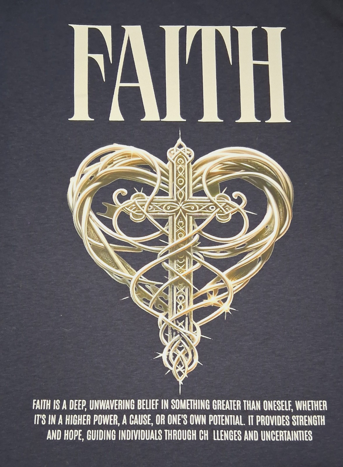 Women’s Christian T-shirt Faith Heart Cross, M, 2xl, Jesus, God, Spiritual, Navy