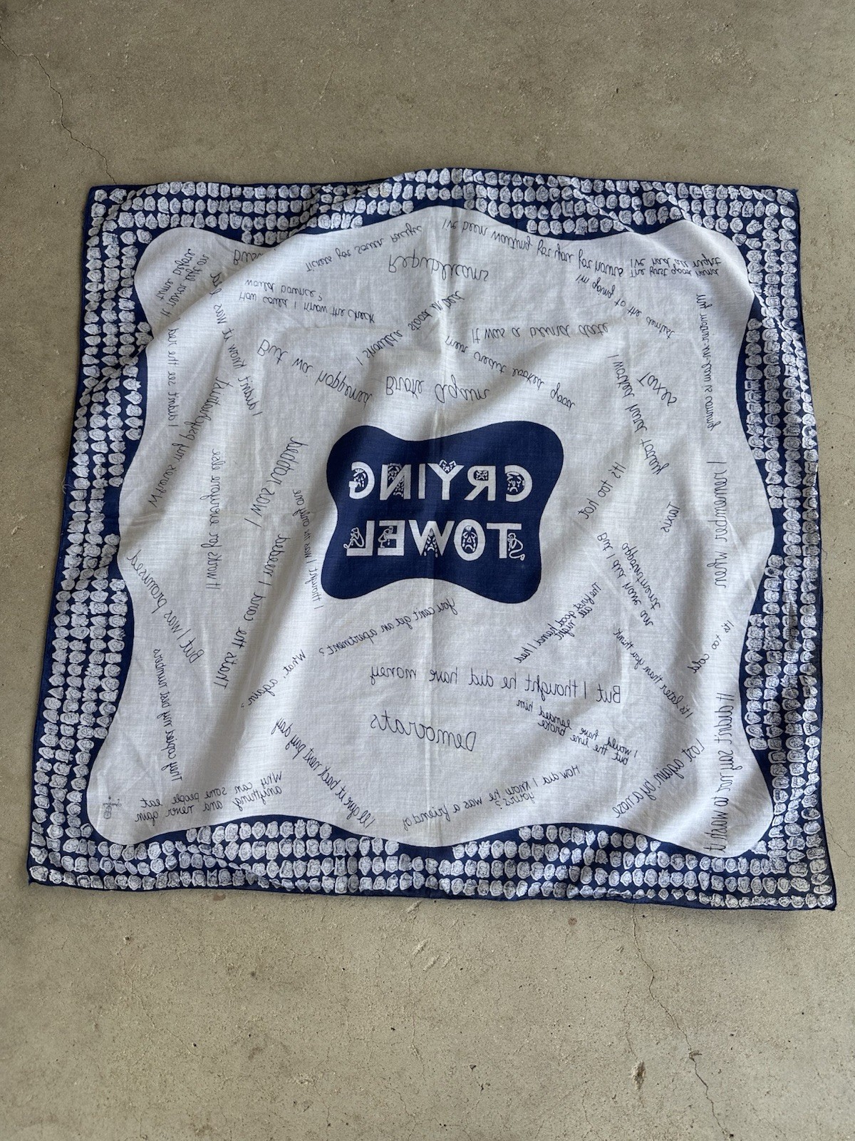 1950s Symphony ‘Crying Towel’ Novelty Political Bandana Humor Scarf Blue VTG