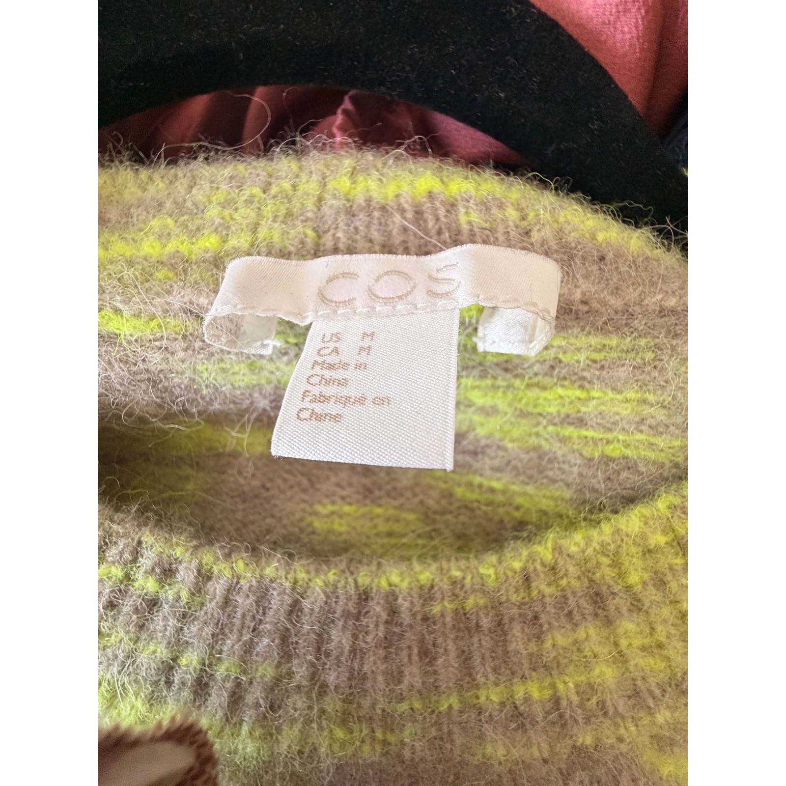 COS Alpaca Wool Blend Space Dye Short Sleeve Sweater Lime Green Taupe Medium