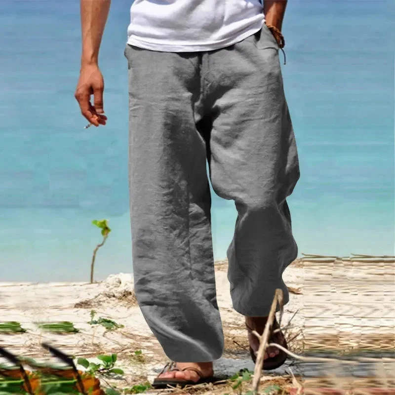 Men’s Beach Pants Breathable Loose Straight Trousers Male Summer Casual Solid