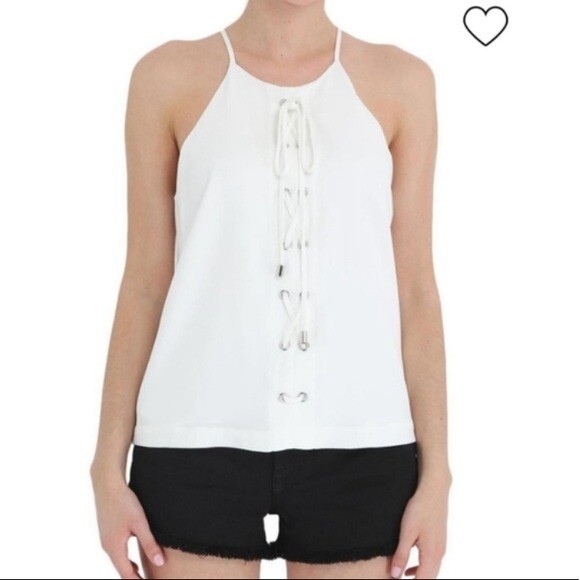 PARKER Woman’s Estella Grommeted Lace Up Tank Top White Size Large