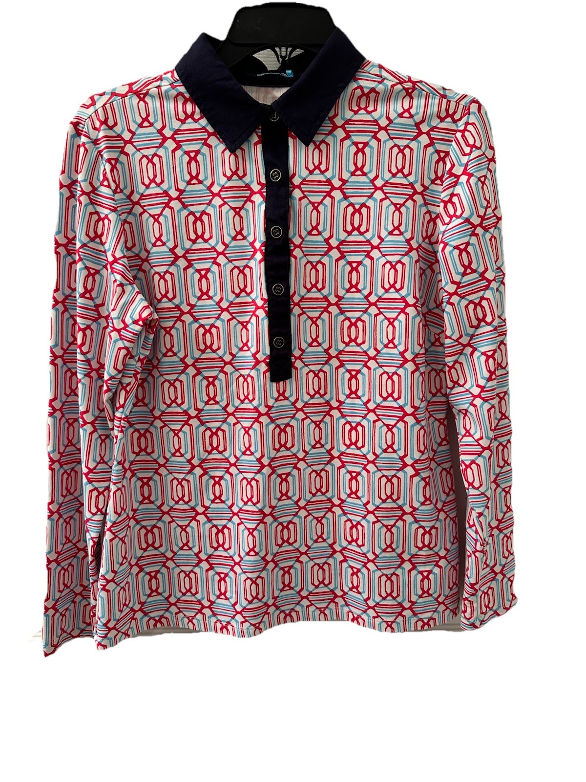 J. McLaughlin Catalina Collared Pink & Light Blue Pullover w/Buttons. Size M.