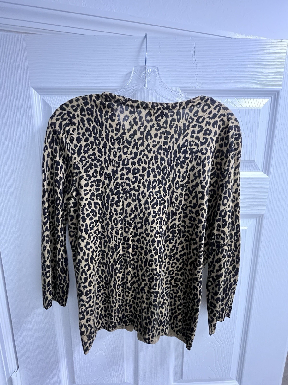 Talbots Pure Merino Wool Leopard Animal Print Button Cardigan Sweater Womens L