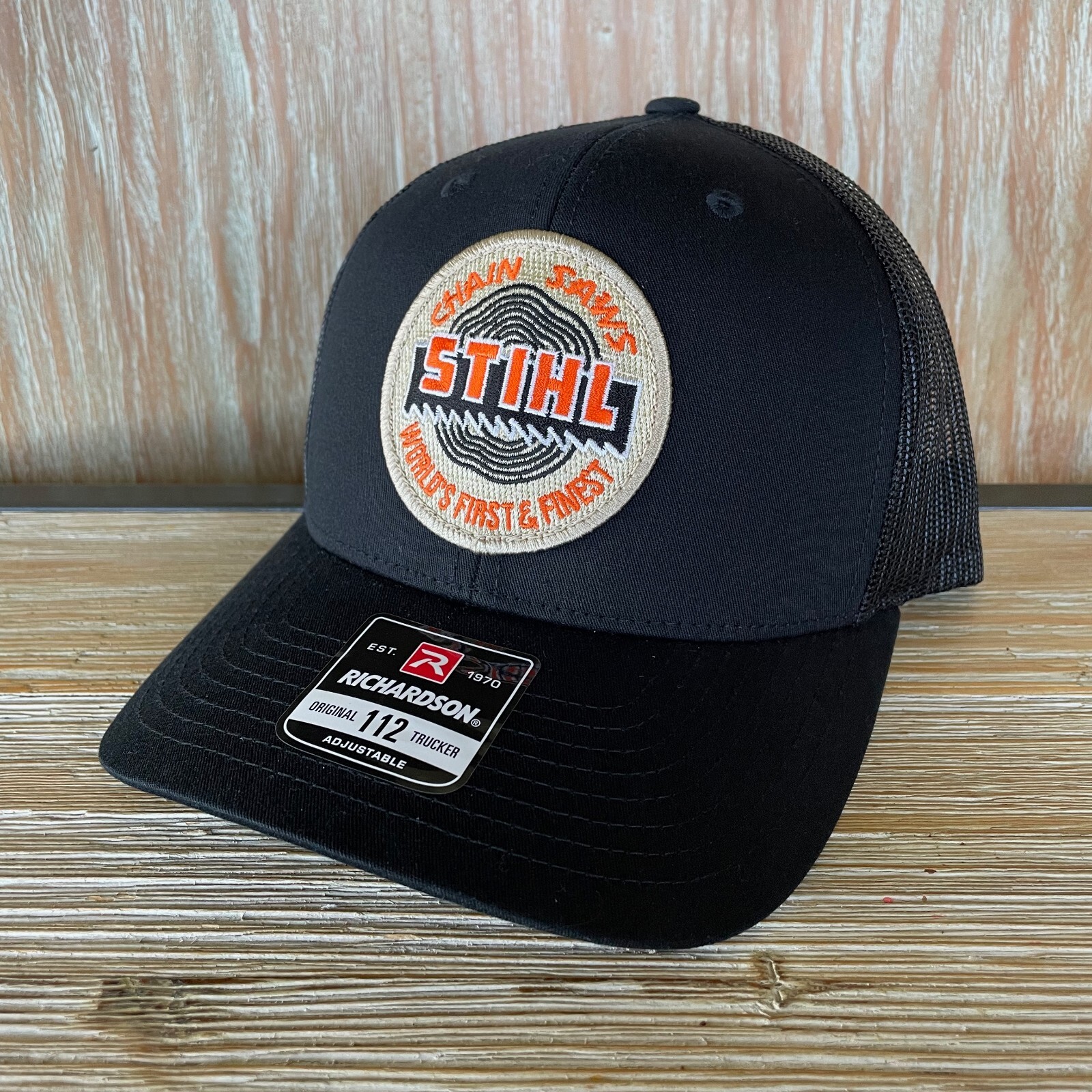 Stihl Chainsaw Vintage Patch Hat, World’s Finest – Richardson 112 All Black Cap