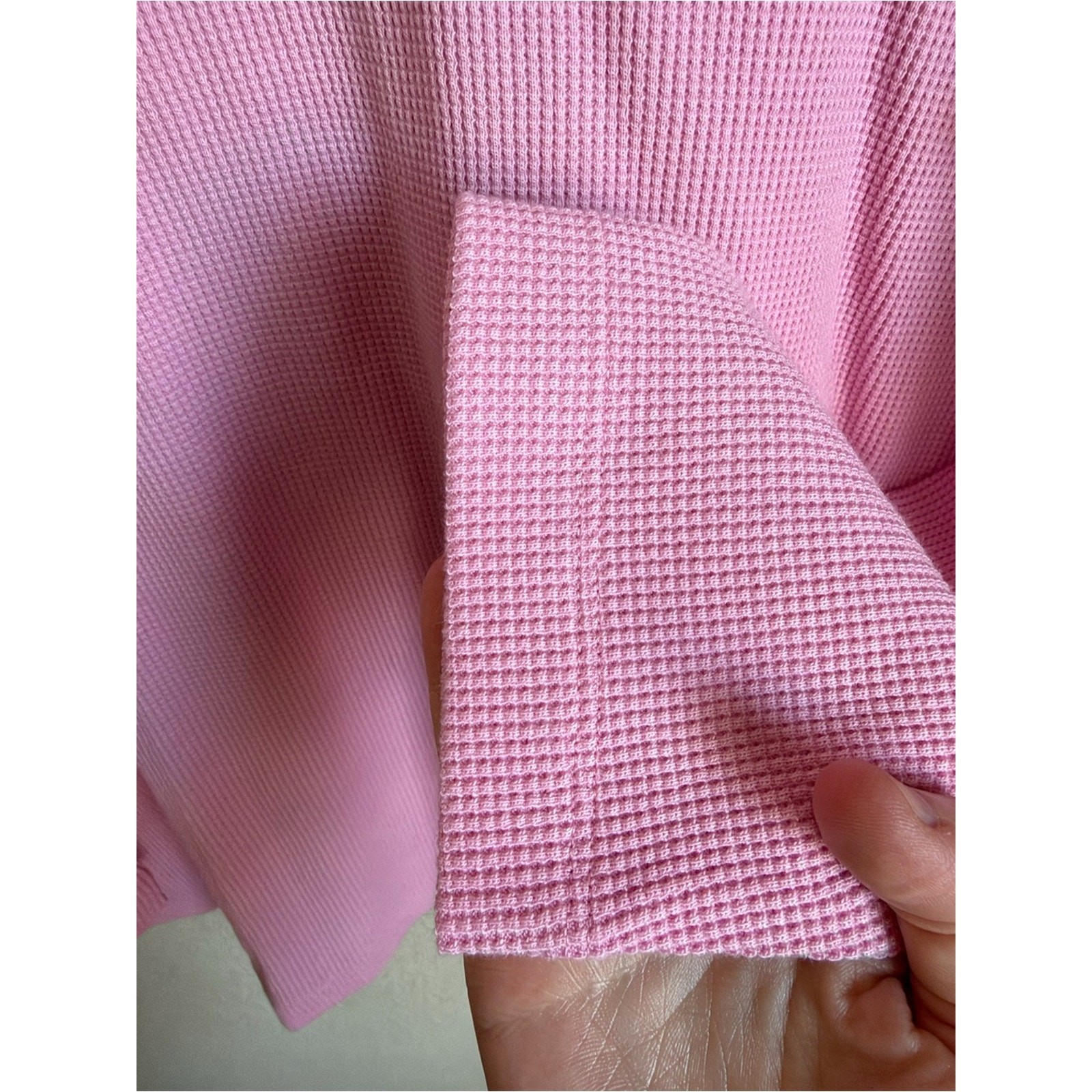 Quacker Factory Cotton Waffle Henley Top 1X Pink Rhinestone Button Plus Coquette