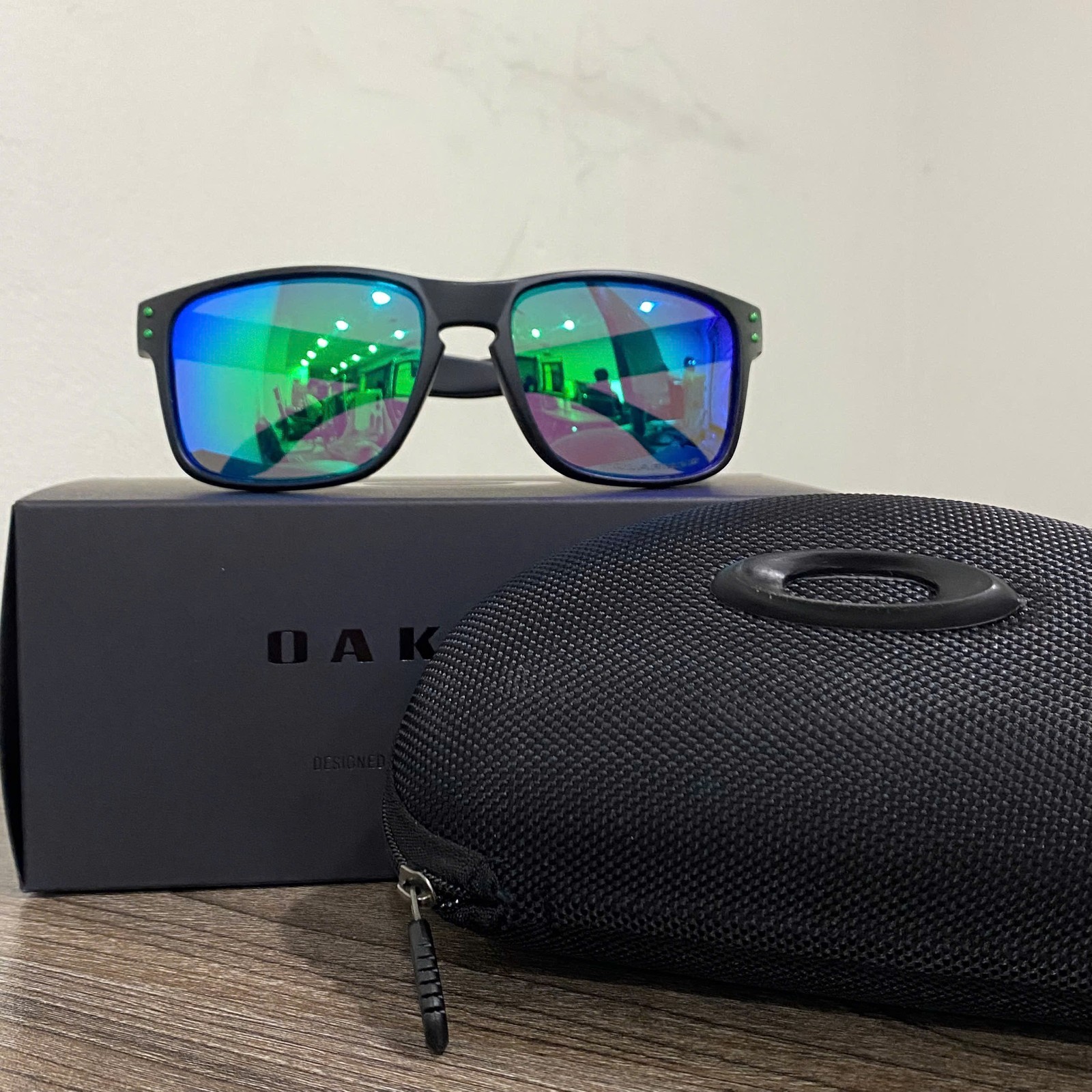 Oakley Style Holbrook Matte Black Green Mirror Polarized Sunglasses UV400