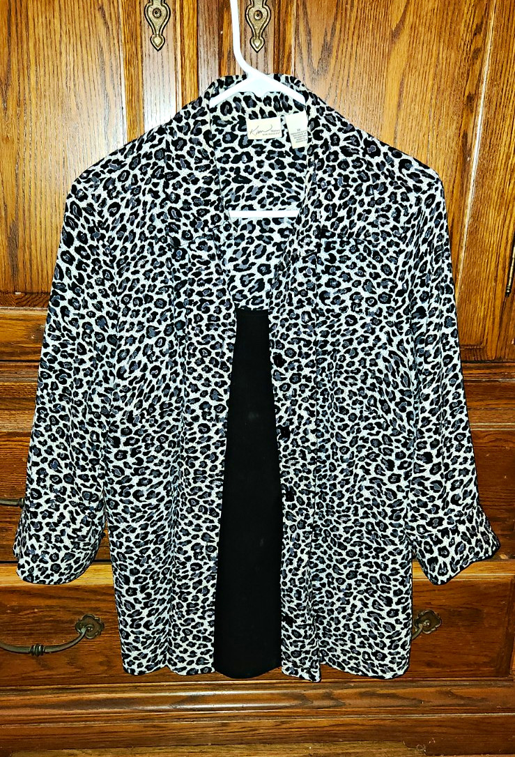 Kim Rogers Women’s Plus 1X Leopard Print Open Front Layered Blouse