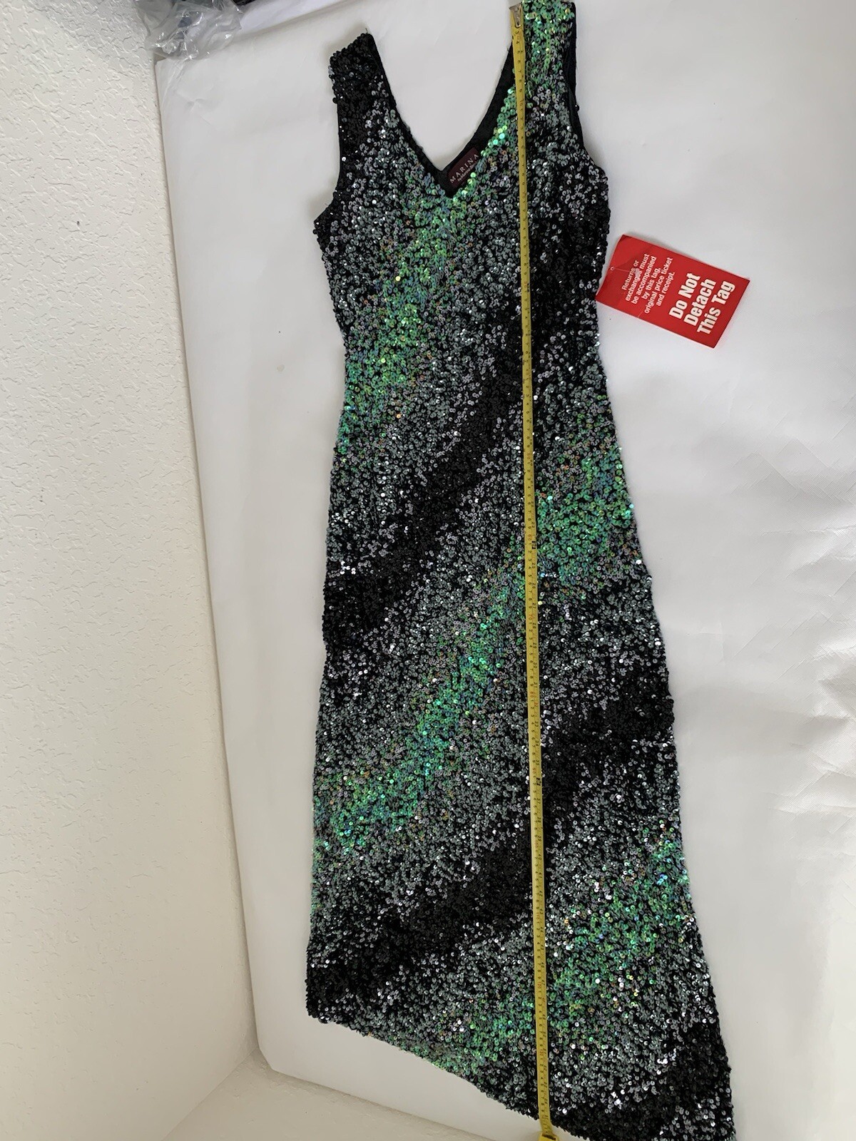 NWT Marina Gown 8 Black Green Sequin 100% Silk Maxi Dark Romantic Glam Prom