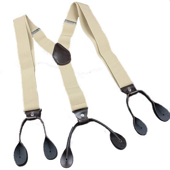 6 Button Holes Link Men’s Suspenders Beige Color 24-43″ Adjustable Length 1.37″W