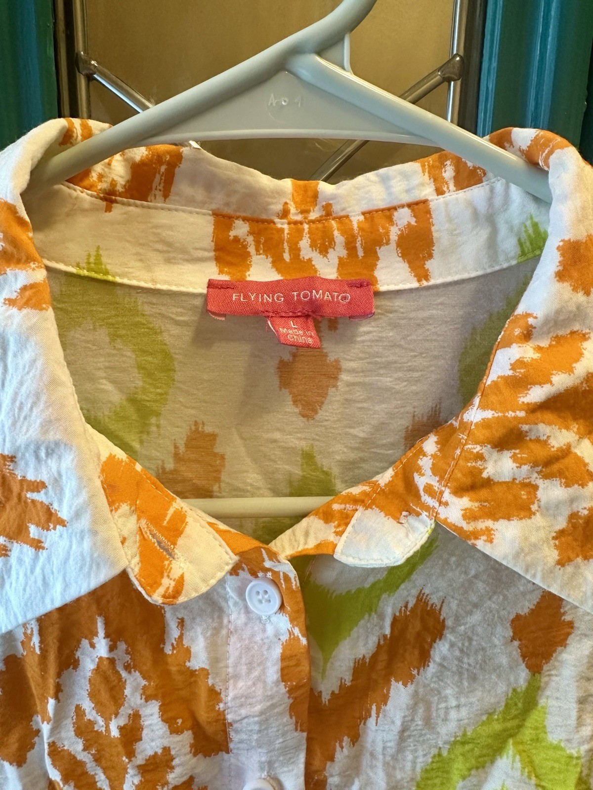 Flying Tomato Bright Orange And Lime Green Ikat Print Cropped Top Large