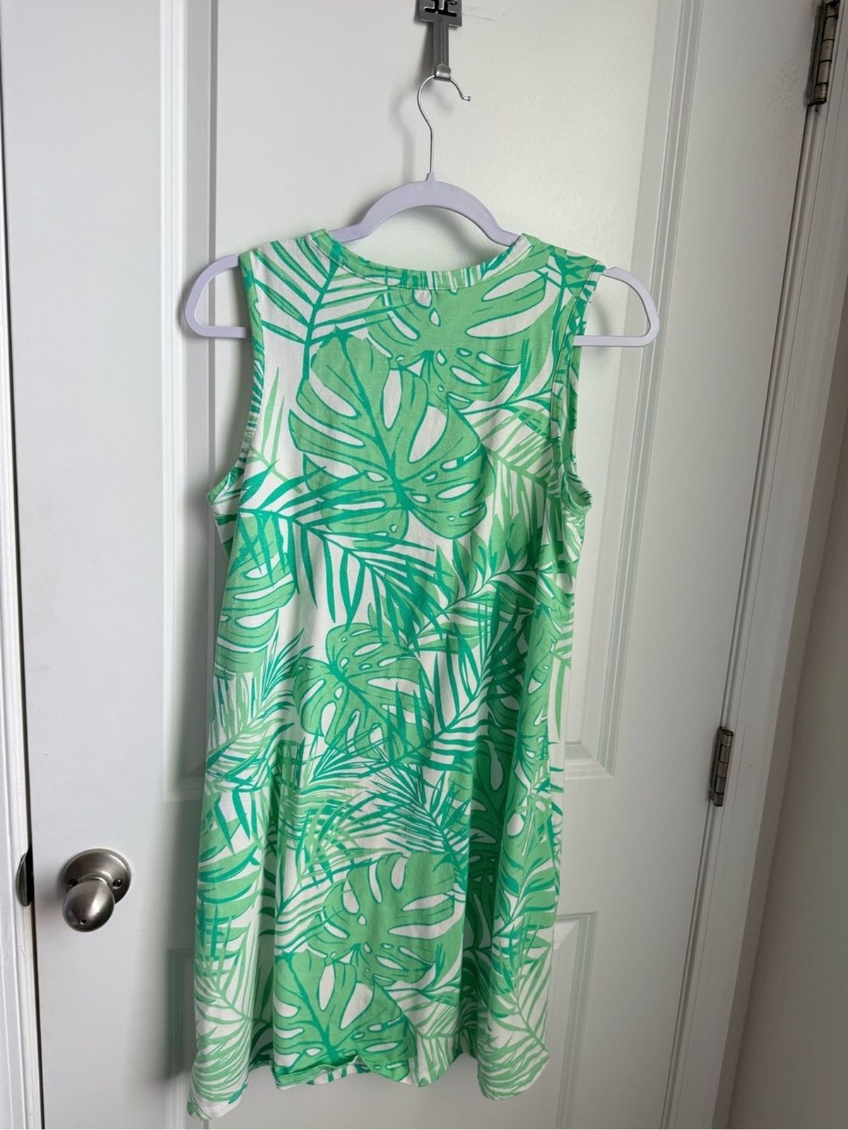 Natural Reflections Green and White Tropical Print Midi Dress Medium