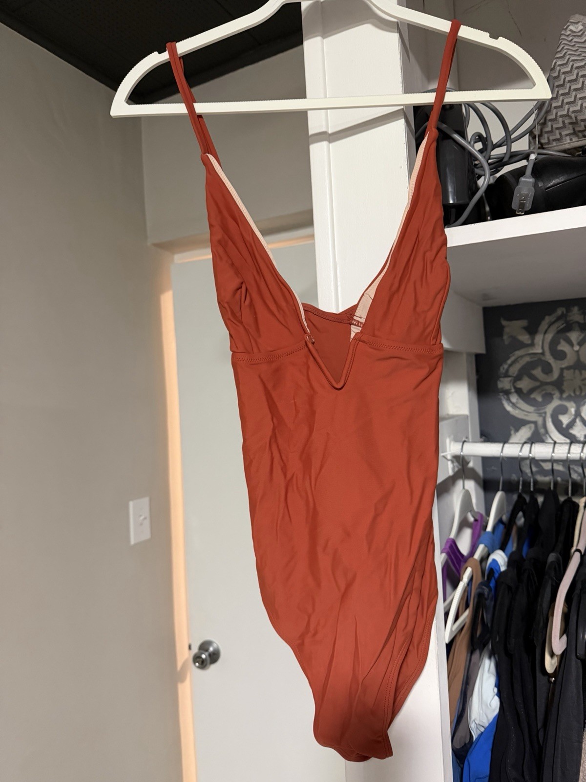 CUPSHE Women’s Orange Solid One-Piece Swimsuit XL D Deep V Crisscross Back