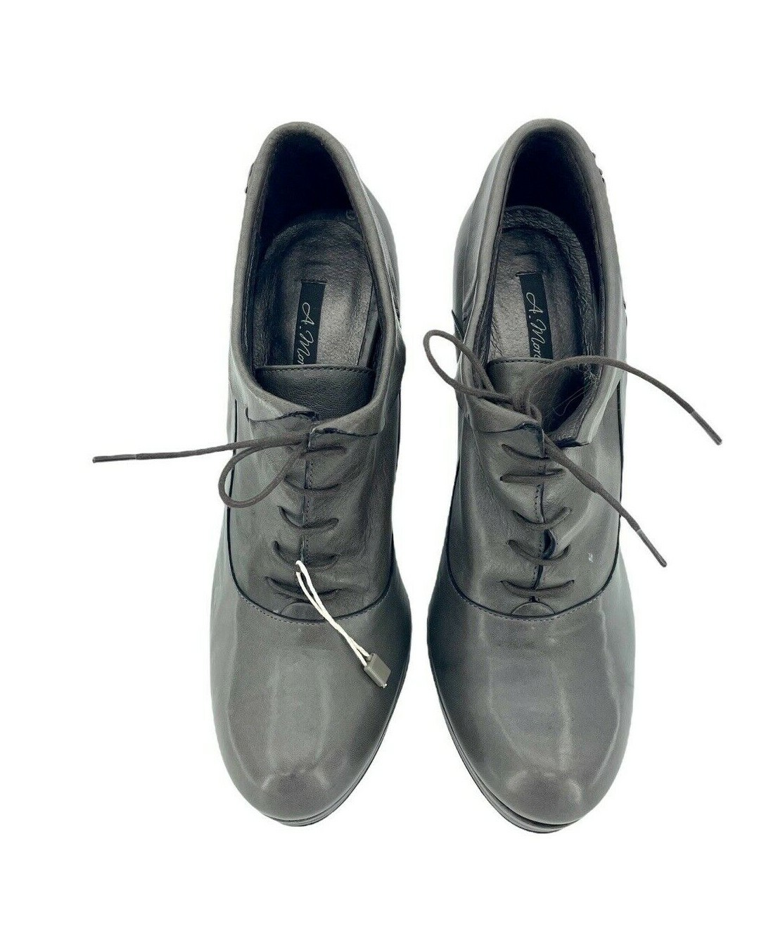 Andrea Morelli Grey Leather Platform Oxfords High Heels SZ 40 EU 9.5 US NIB