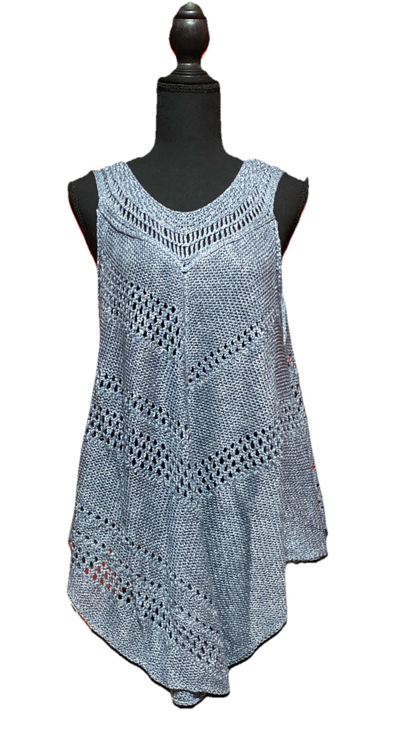 NWT Small Umgee Open Knit Crochet Sweater Sleeveless Over Sized Top Blue
