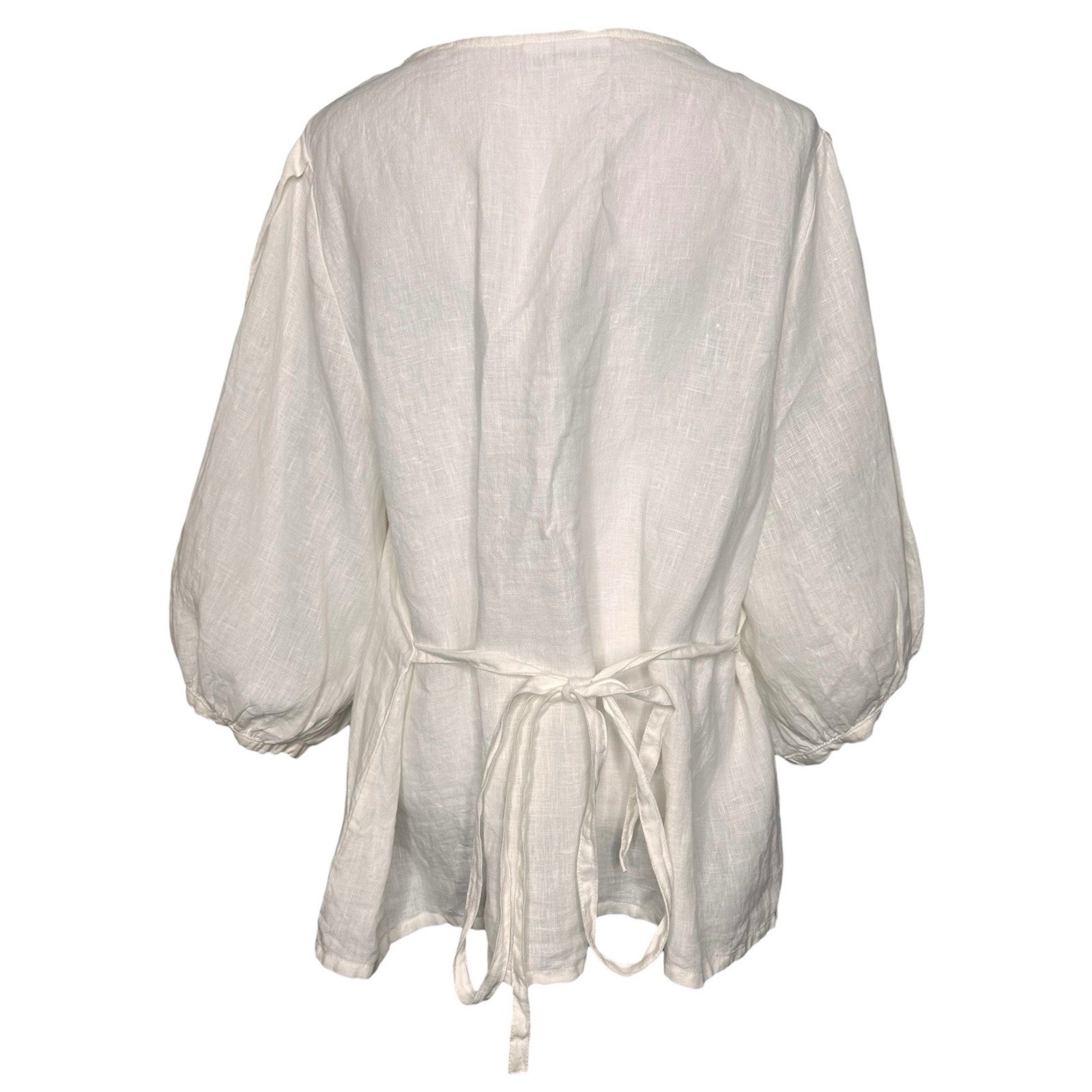 Bryn Walker Linen Top L Cara Ivory Boxy Tie Waist Lagenlook Minimalist Blouse